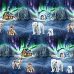 Loup et ours polaire sous les aurores