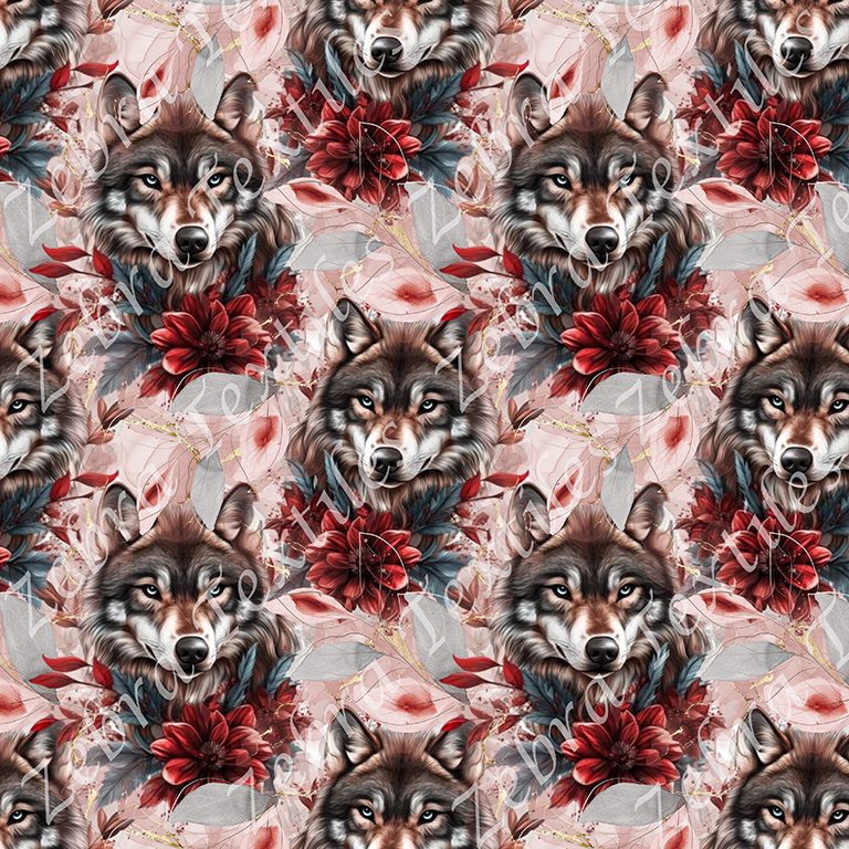 Loup floral rouge fond rosé
