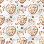 Montgolfière floral boho fond nuageux
