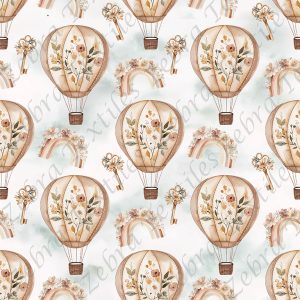 Montgolfière floral boho fond nuageux