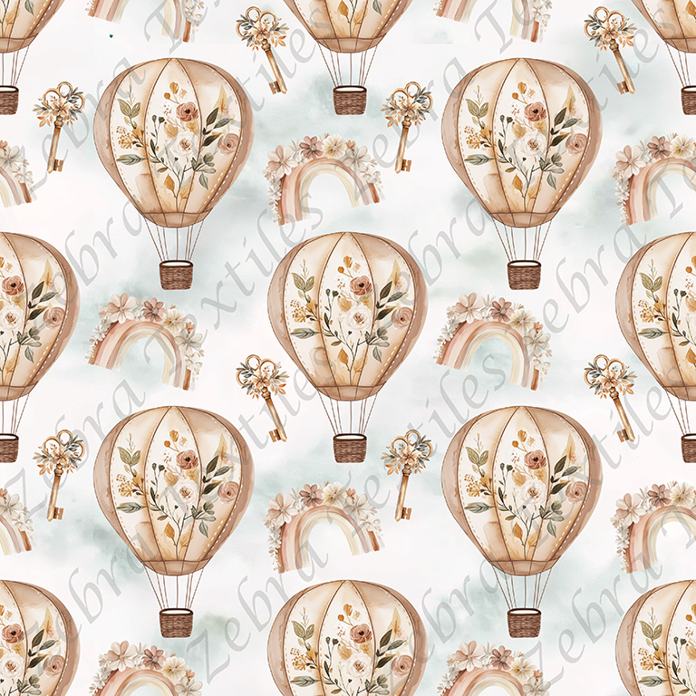 Montgolfière floral boho fond nuageux
