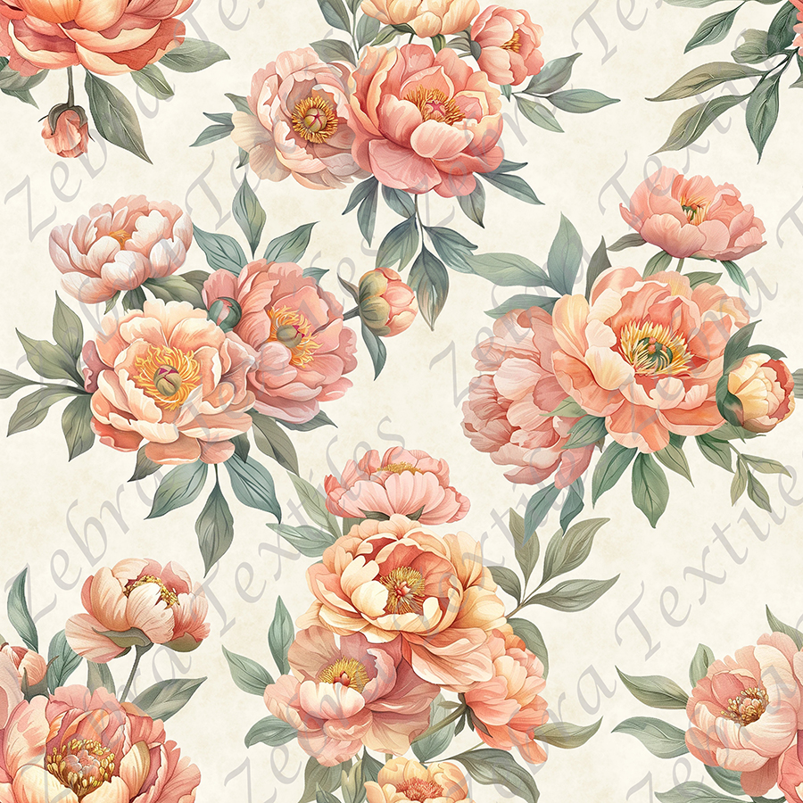 Pivoine pêche fond crème