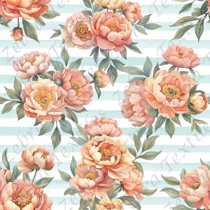 Pivoine pêche fond rayé