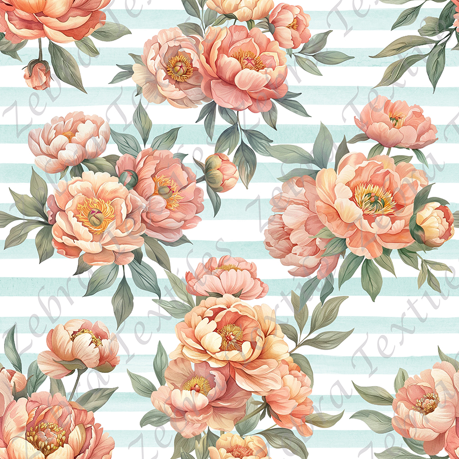 Pivoine pêche fond rayé
