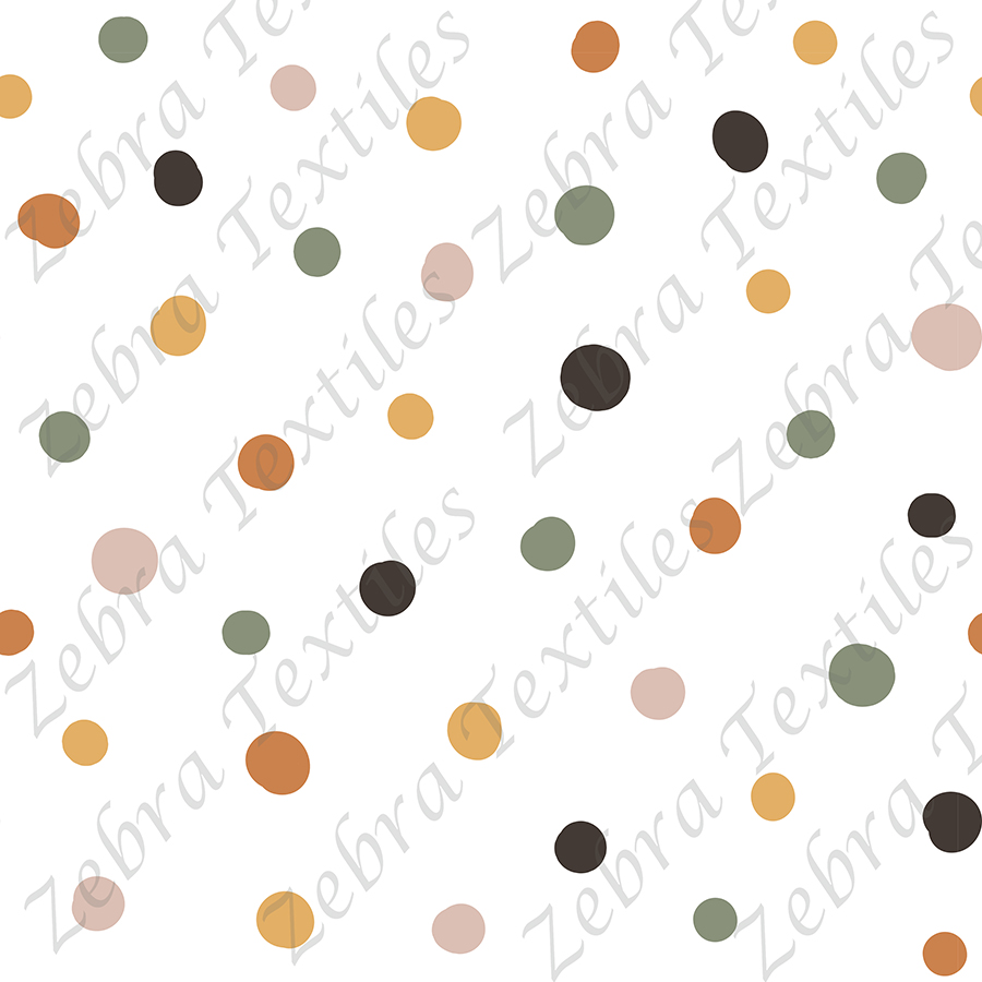 Pois vert et orange fond blanc