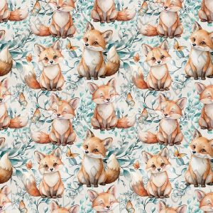 Renard caramel feuillage fond taupe