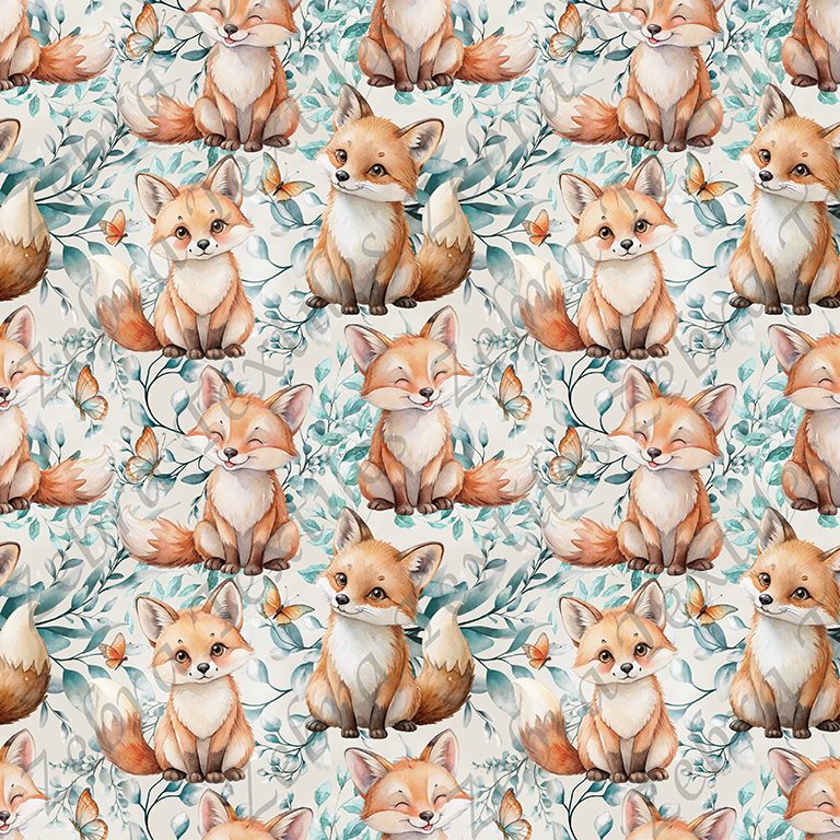 Renard caramel feuillage fond taupe