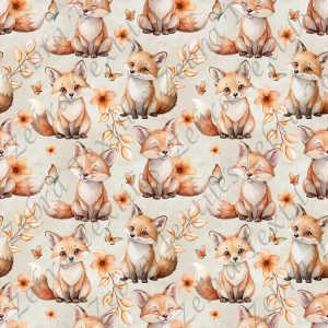 Renard caramel feuillage orangé fond taupe
