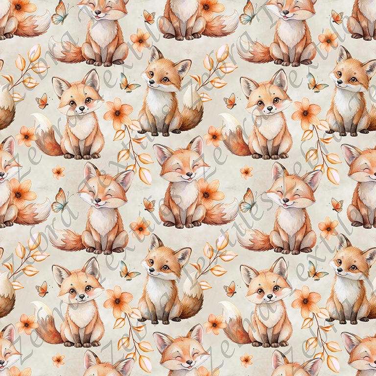 Renard caramel feuillage orangé fond taupe