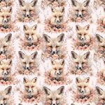 Renard et fleur rose fond rose