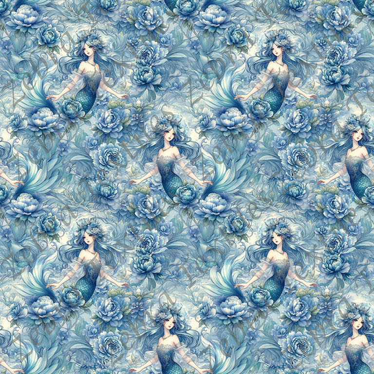Sirène et pivoine bleue