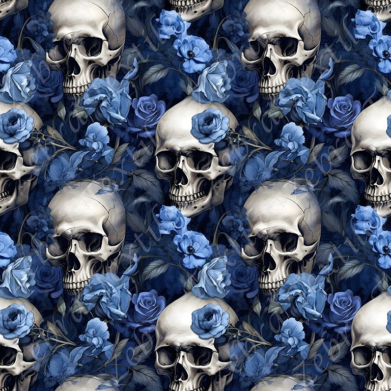 Skull floral bleu 1