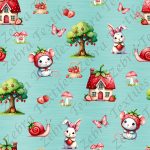 Souris et lapin fraise fond aqua