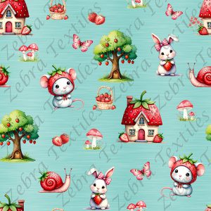 Souris et lapin fraise fond aqua
