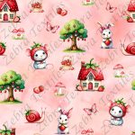 Souris et lapin fraise fond rose