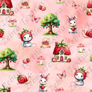 Souris et lapin fraise fond rose