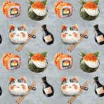 Sushi chat fond acier