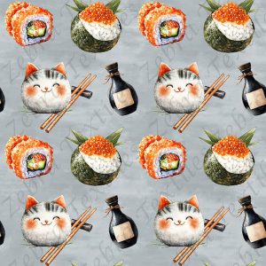 Sushi chat fond acier