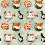 Sushi chat fond vert