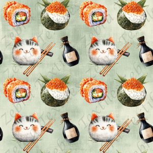 Sushi chat fond vert