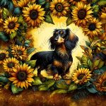 Teckel poil long et tournesol