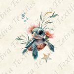 Tortue et algue fond crème