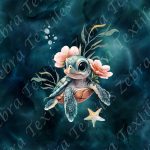 Tortue et algue fond eau
