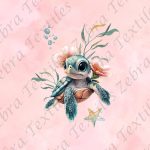 Tortue et algue fond rose