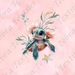 Tortue et algue fond rose