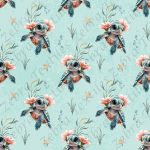 Tortue floral et algue fond aqua