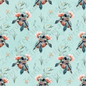 Tortue floral et algue fond aqua