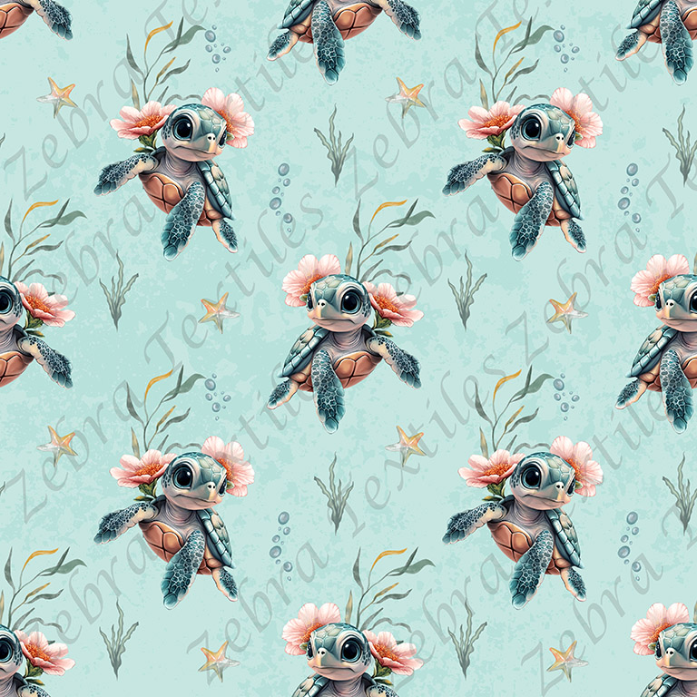 Tortue floral et algue fond aqua