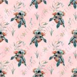 Tortue floral et algue fond rose