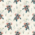 Tortue floral et algue fond sable