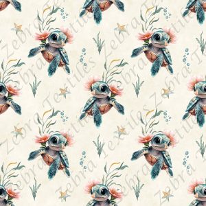 Tortue floral et algue fond sable