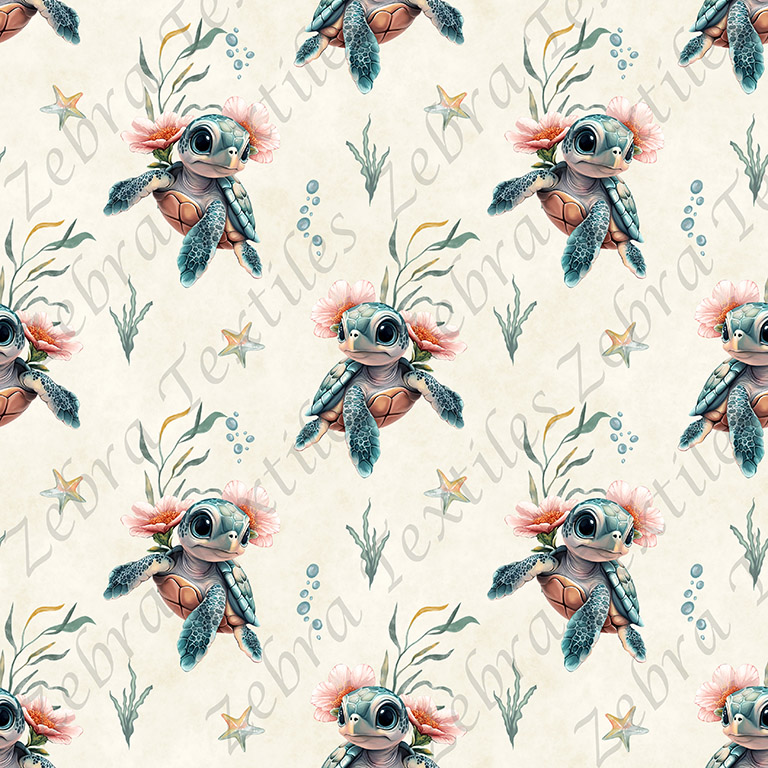 Tortue floral et algue fond sable