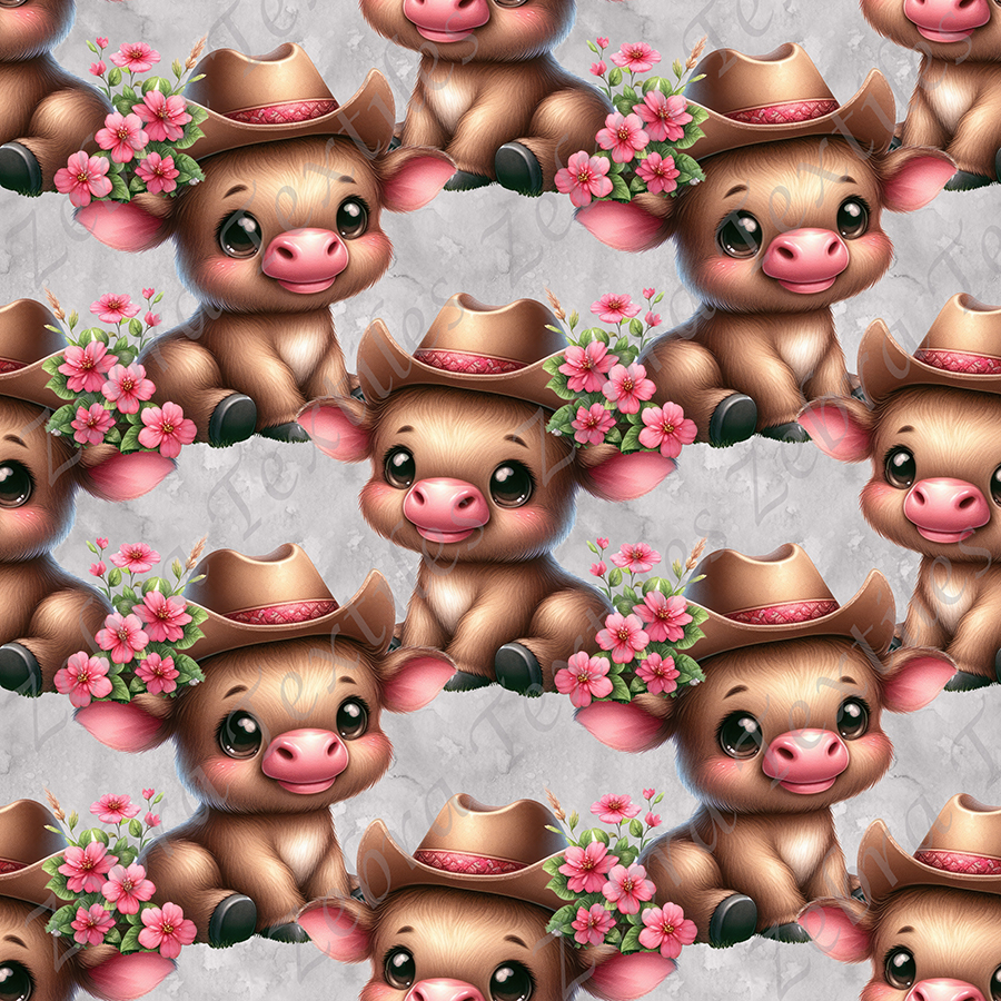 Vache cowgirl fond gris