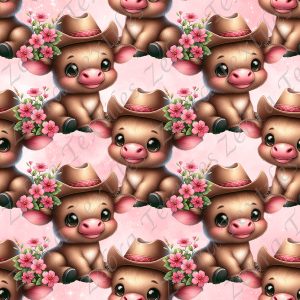 Vache cowgirl fond rose