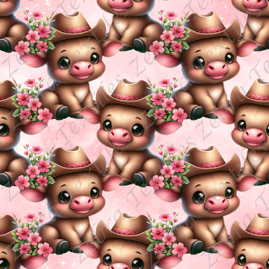 Vache cowgirl fond rose