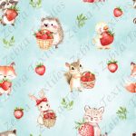 Animaux et fraise fond bleu