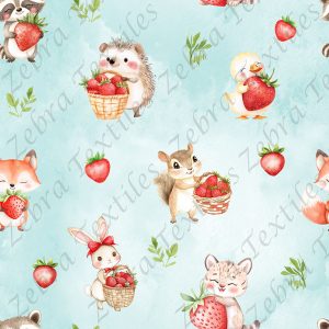 Animaux et fraise fond bleu