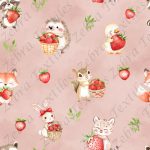 Animaux et fraise fond rosé