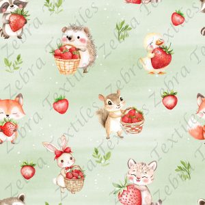 Animaux et fraise fond vert
