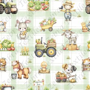 Animaux mignon au champs fond plaid
