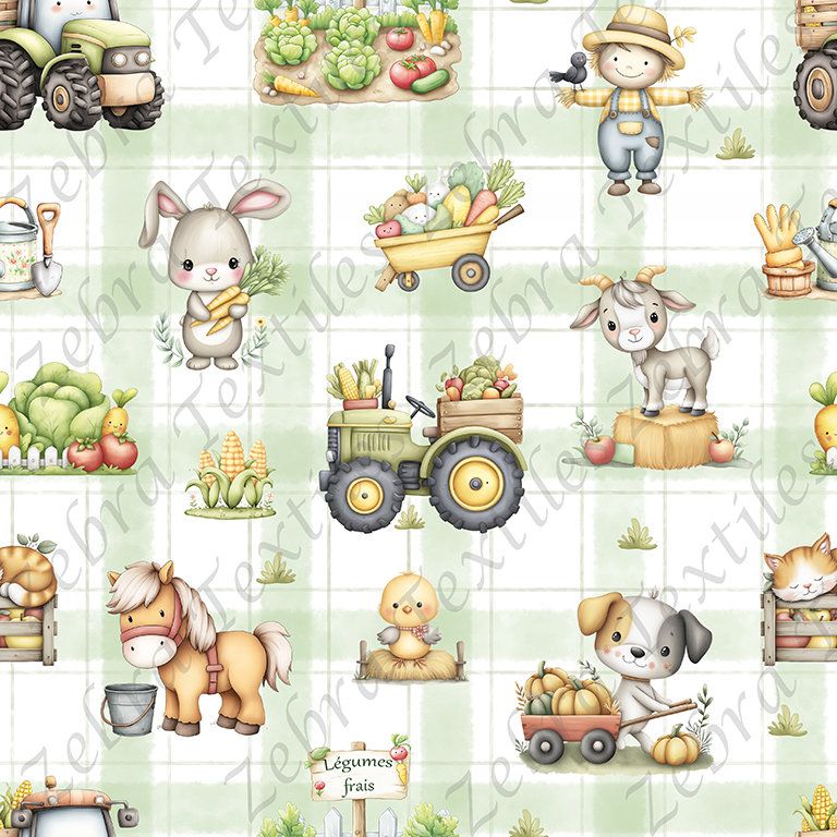 Animaux mignon au champs fond plaid