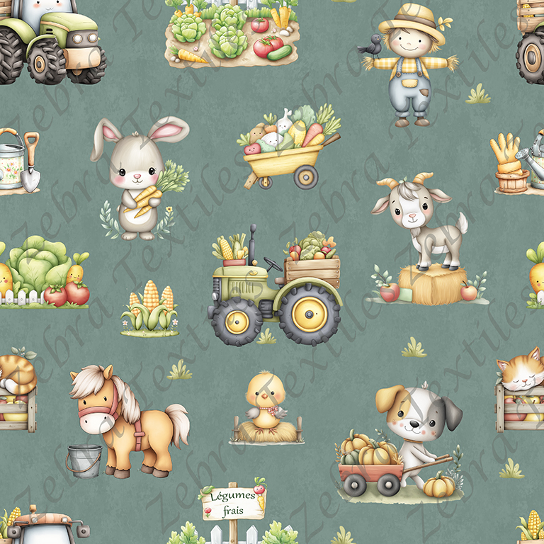 Animaux mignon au champs fond sarcelle