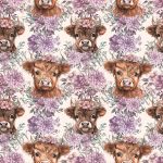 Bébé vache floral mauve fond crème