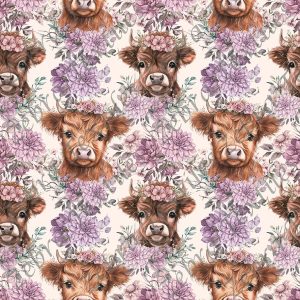 Bébé vache floral mauve fond crème
