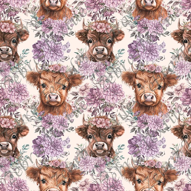 Bébé vache floral mauve fond crème