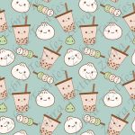 Bubble tea et dumpling fond turquoise